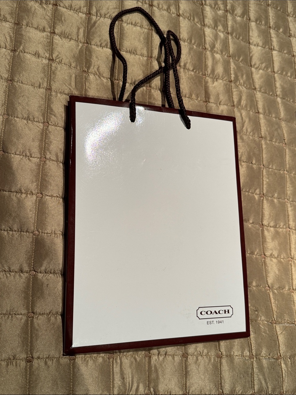 Coach White and Burgundy Gift Bag with Rope Handles